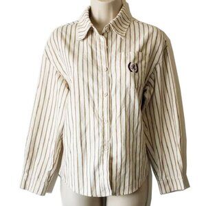 Preppy Pinstriped Brushed Cotton Button-Down Shirt S Monogram "R"
